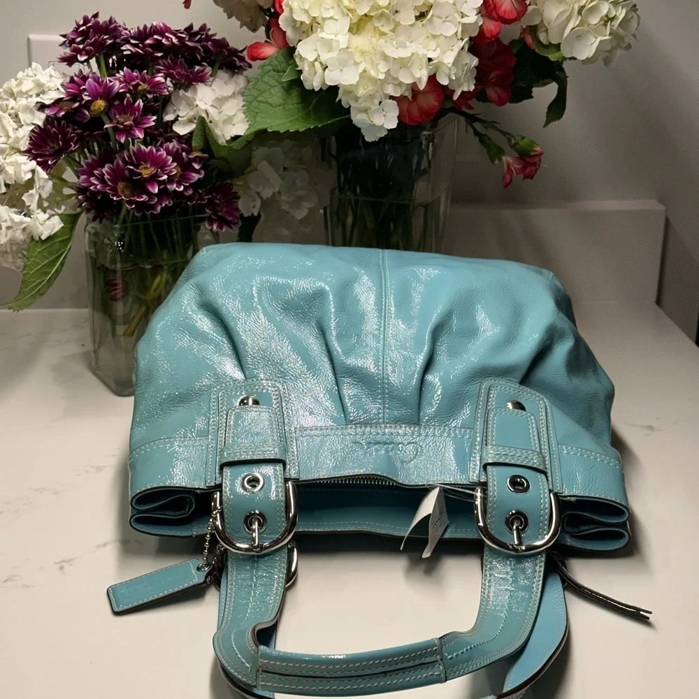 Coach Mineral Soho Pleat Patent Shoulder Tote Bag + COA +Coach Dust Bag NWT! - Picture 10 of 14